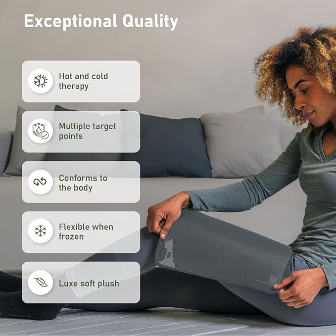 Large Ice Packs for Injuries Reusable - Soft Gel Hot and Cold Packs for Injuries, Hip, Shoulder, Back Pain Relief - 11.5" x 14.5" - Grey-StrideForce Fitness