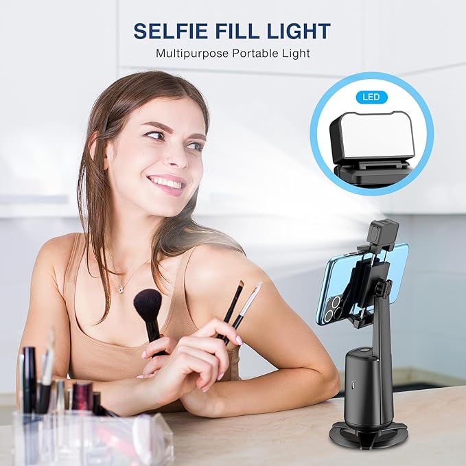 Auto Face Tracking Tripod 360° Rotating Cell Phone Photo and Video Kits Stand, No App, Camera Stand with Remote and Gesture Control, Rechargeable Smart Shooting Stand for Live Recording Tiktok（Black）-StrideForce Fitness