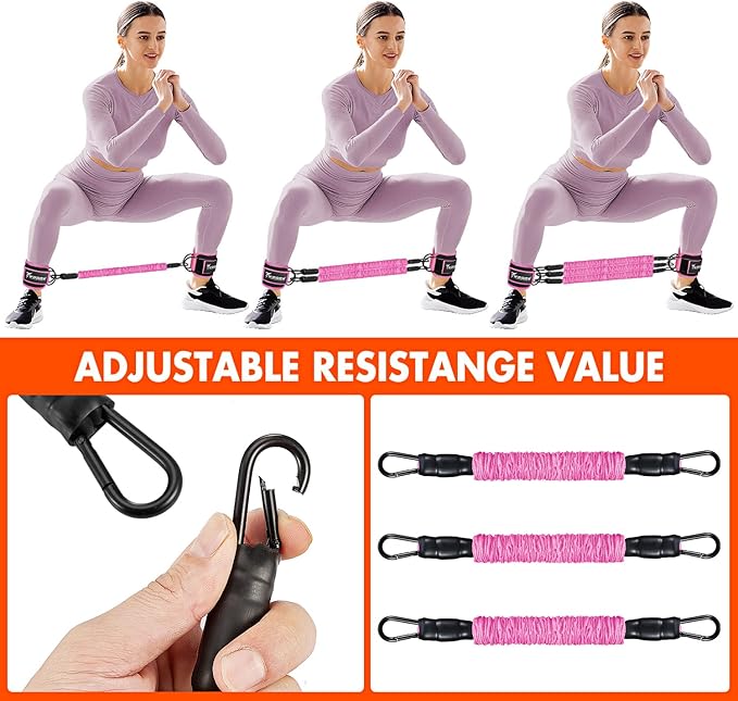 Ankle Resistance Bands with Cuffs, Ankle Bands for Working Out, Glutes Workout Equipment, Butt Exercise Equipment for Kickbacks Hip Fitness Training, Legs Resistance Bands for Women & Men