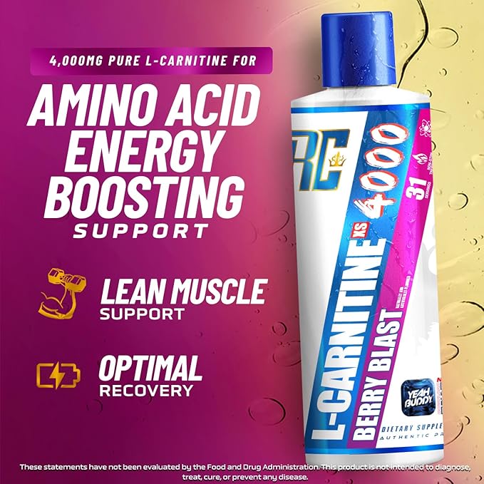 Ronnie Coleman Signature Series L Carnitine XS 4000 Liquid, Stimulant Free, Sugar Free, Zero Carbs, Lean Muscle Strength Support for Men & Women, Amino Acid Supplement, Berry Blast Flavor, 16 Oz-StrideForce Fitness