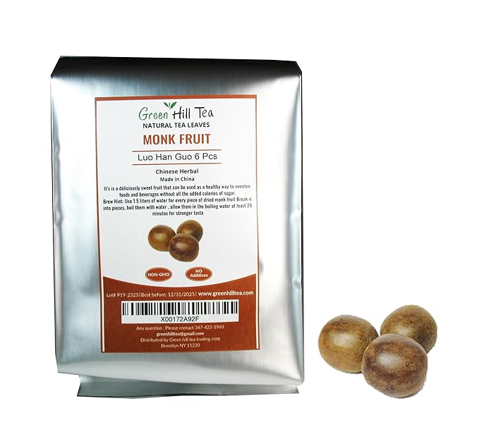 Green Hill Tea Premium Dried Luo Han Guo - Natural Monk Fruit Sweetener - 6 Pieces – Traditional Oriental Sugar Substitute for Drinks and Food 羅漢果 罗汉果-StrideForce Fitness