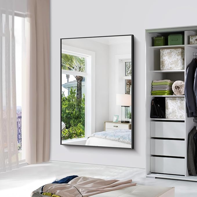 Bathroom Mirror,60x40 inch Bathroom Mirrors for Over Sink,Large Wall Mirror for Bathroom Wall Mounted Rectangle Mirrors,Black Vanity Mirror for Living Room,Bedroom Entryway,Horizontal/Vertical-StrideForce Fitness