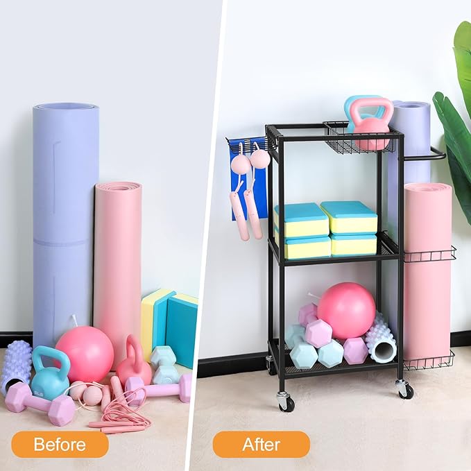 Weight Rack Stand Small Gym Rack Yoga Rack Workout Equipment Storage Cart for Weights, Dumbbells, Yoga Mats, Kettlebells, Foam Rollers, and Resistance Bands-StrideForce Fitness