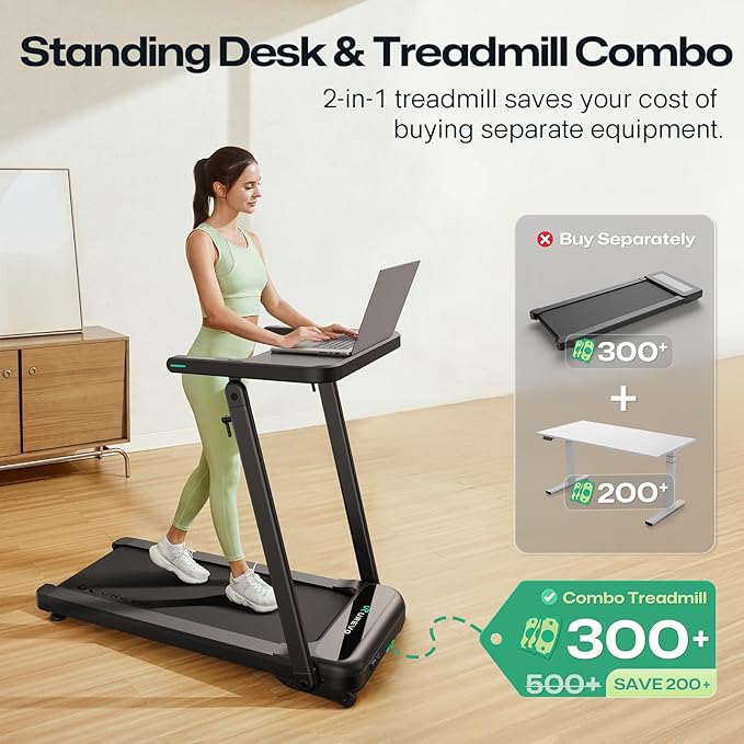 UREVO Treadmill with Desk Workstation, Walking Pad Treadmills for Home Office, Under Desk Compact Design Treadmill with HIIT Programs, Remote Control, LED Display-StrideForce Fitness