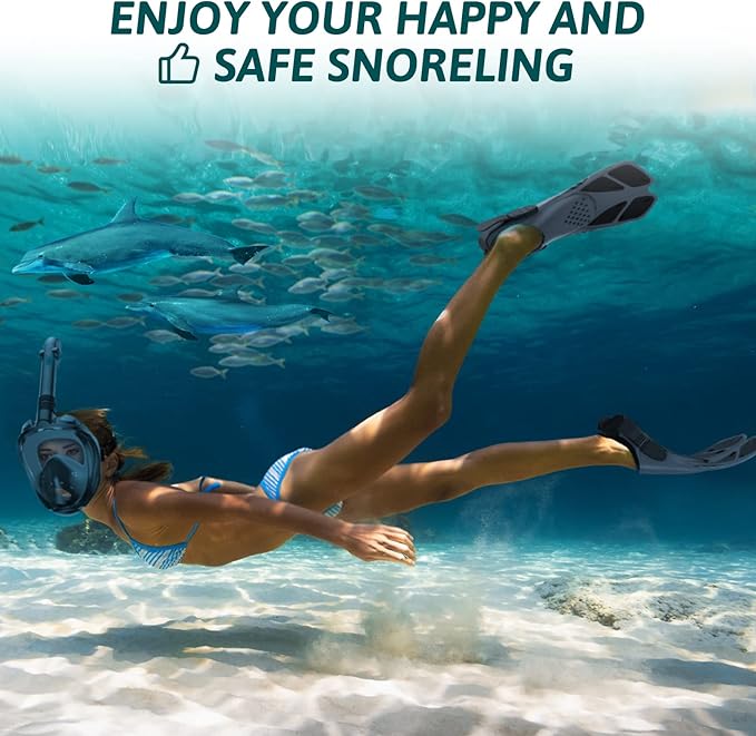 Mask Fins Snorkeling Gear for Adults, Full Face Snorkel Mask & Adjustable Swim Fins Snorkel Set, Panoramic View Snorkel Mask Dry Top Anti-Fog Anti-Leak-StrideForce Fitness