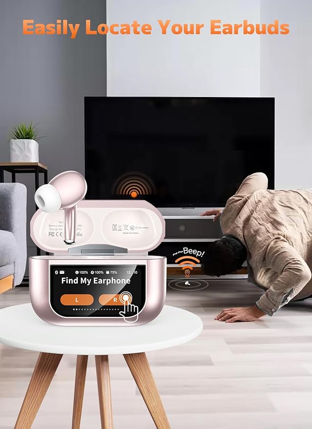 Wireless Earbuds, Bluetooth 5.4 Ear Buds with Multifunctional Touch Screen, ANC/ENC Noise Cancelling Headphones with 48H Playtime, Bass Stereo Sound, for Laptop, Android/iOS, Pad, Rose Gold-StrideForce Fitness