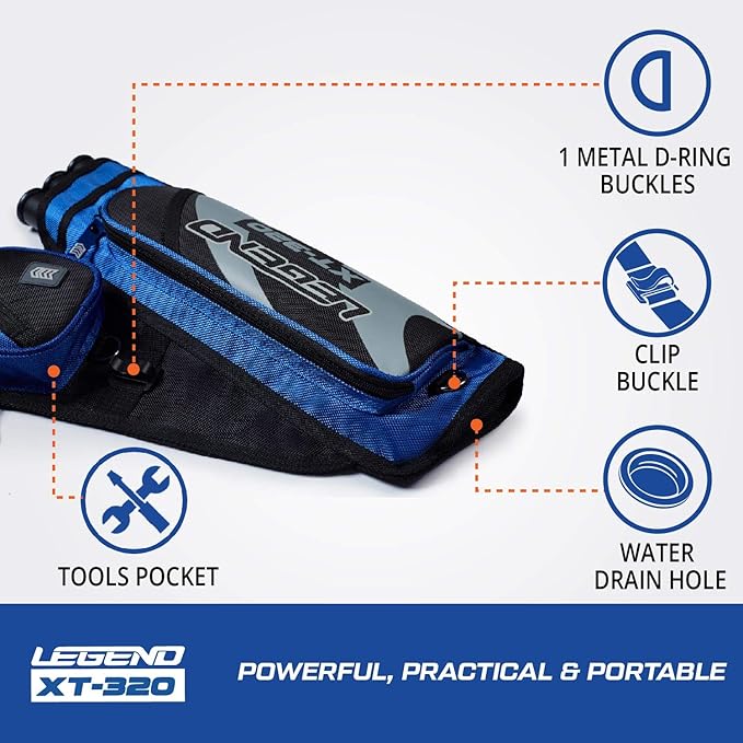 LEGEND XT320 Archery Quivers - Nylon Hip Quivers with 3 Arrow Tube Cases for Target Shooting - Adjustable Waist Belt, T-Slot, Storage Compartments for Accessories, Gear, Tools, Release Tab, Score Card-StrideForce Fitness