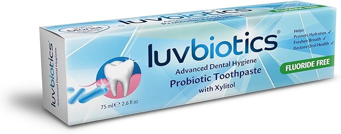 Luv Biotics Flouride Free Toothpaste with Oral Probiotics, Xylitol & Aloe Vera for Fresh Breath, Cavity Protection, Microbiome Support-75ml