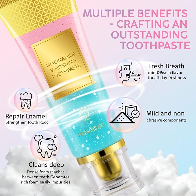 Niacinamide Whitening Toothpaste 2Pack - Gum Care Strengthen, Tooth Enamel, Prevent Cavities, Fresh Breath, Gentle & Non-lrritating, Fluoride-Free