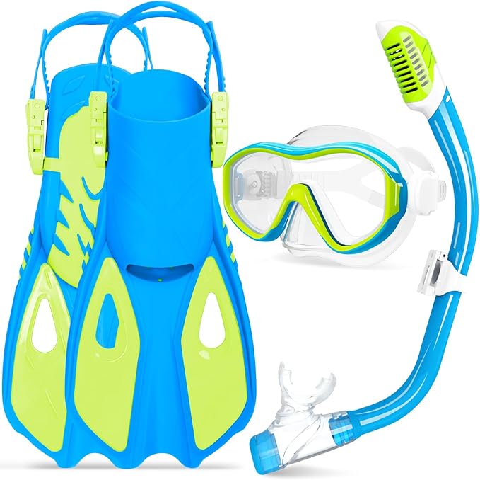 GoseWave Snorkeling Gear for Kids, Kids Snorkel Set for Ages 5-15, Anti-Fog Diving Mask and Dry Top Snorkel Set, Unisex Swimming Goggles with Nose Cover-StrideForce Fitness