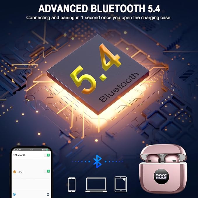 Wireless Earbuds, Bluetooth 5.4 Ear Buds LED Power Display Headphones Bass Stereo, Bluetooth Earbuds in-Ear Noise Cancelling Mic, 40H Playback Mini Case IP7 Waterproof Sports Earphones for Android iOS-StrideForce Fitness