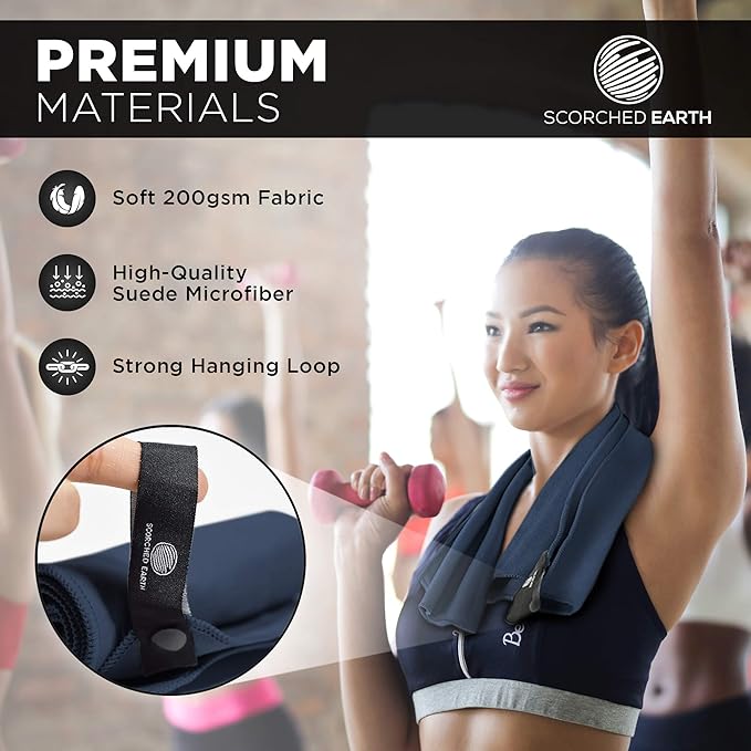 ScorchedEarth Microfiber Travel & Sports Towel Set - Quick Dry, Super Absorbent, Compact, Lightweight - for Camping, Backpacking, Hiking, Beach, Yoga, Swimming - Includes 2 Sizes + Carrying Bag & Clip-StrideForce Fitness