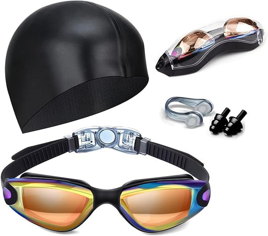 Swim Goggles Swimming Goggles No Leaking with Nose Clip, Earplugs, Swim Cap and Case for Men Women-StrideForce Fitness