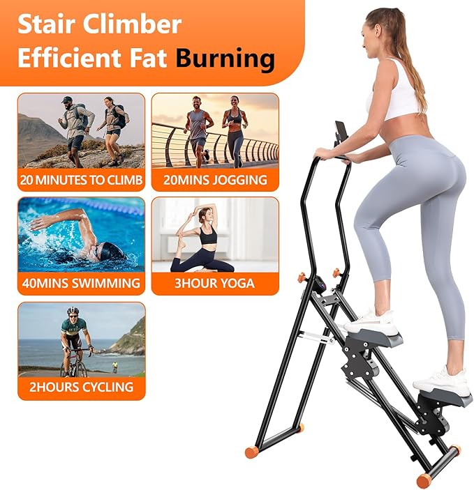 Stair Stepper with Adjustable Resistance for Home Cardio Workout,Upgraded Vertical Climber Machine Full-Body Workout,Compact Folding Exercise Climber, Adjustable Handlebar & Pedals-StrideForce Fitness
