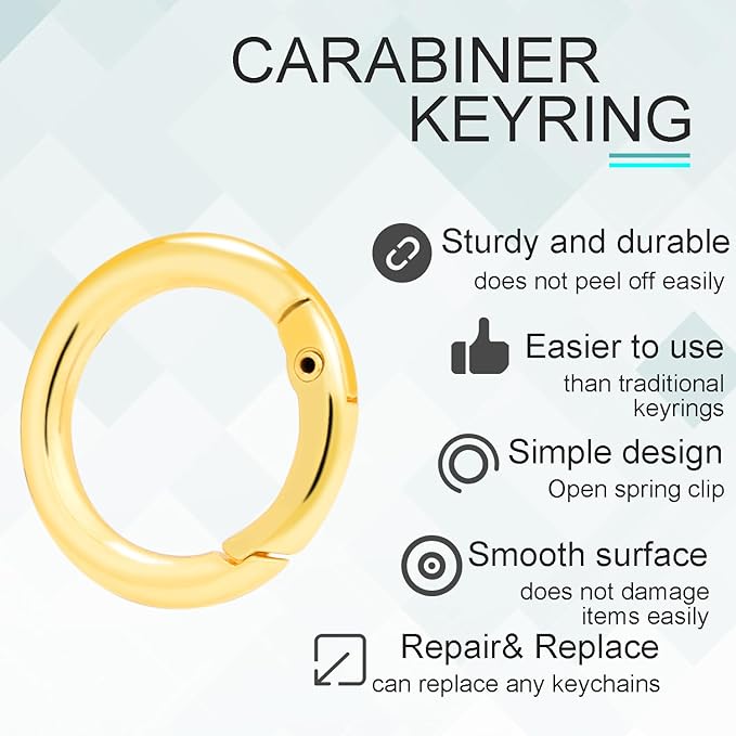 10 Pack 3/4 Inch Gold Round Carabiner Clips, Small Spring O Rings for Keyring Bag Pendant Keychain Clip-StrideForce Fitness