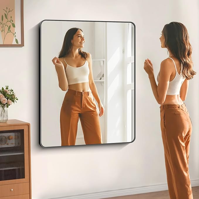 40" x 48"Bathroom Mirror, Matte Black Wall Mirror with Metal Frame, Decorative Rectangular Vanity Mirror for Bedroom Bathroom Living Room Entryway (Horizontal/Vertical)-StrideForce Fitness