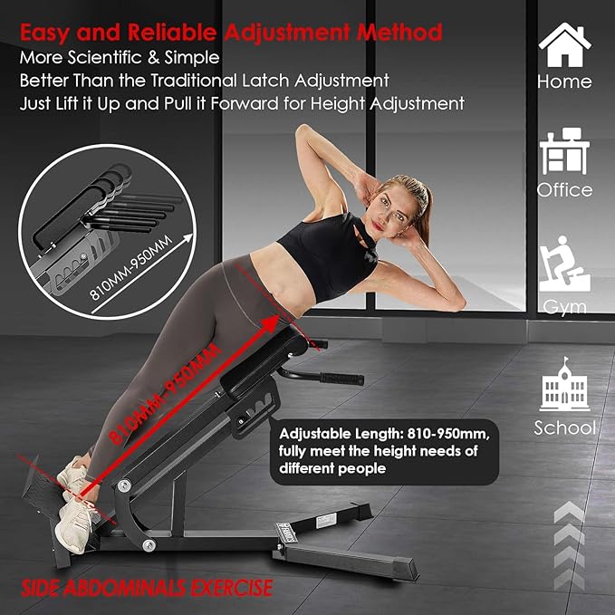 FANATICS Roman Chair Back Extension Machine Hyperextension Bench Reverse Hyper Lower Back Exercise Equipment Multi-Functional Core and Glute Workout Bench for Home Gym-StrideForce Fitness