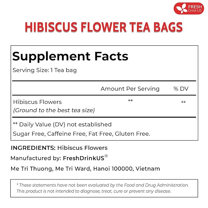 FreshDrinkUS Premium 30 Hibiscus Tea Bags, 100% Natural & Pure, Loose Flower Herbal Tea, No Sugar, Caffeine, Gluten, Vegan-StrideForce Fitness