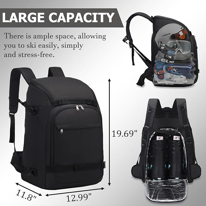 JIANYA Ski Boot Bag, 50L Waterproof Travel Backpack for Snowboard, Ski Helmet, Goggles, Gloves & Accessories, Blue-StrideForce Fitness