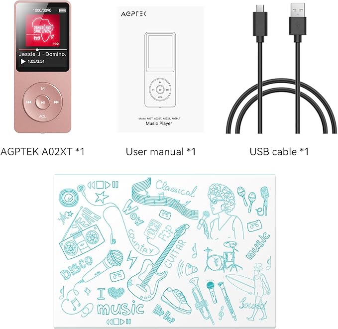 AGPTEK A02 MP3 Player with Bluetooth 5.3, 1.8 inch Screen Portable Music Player with Speaker, FM Radio, Voice Recorder, Supports Expanded Up to 128GB(Rose Gold, 32GB)-StrideForce Fitness