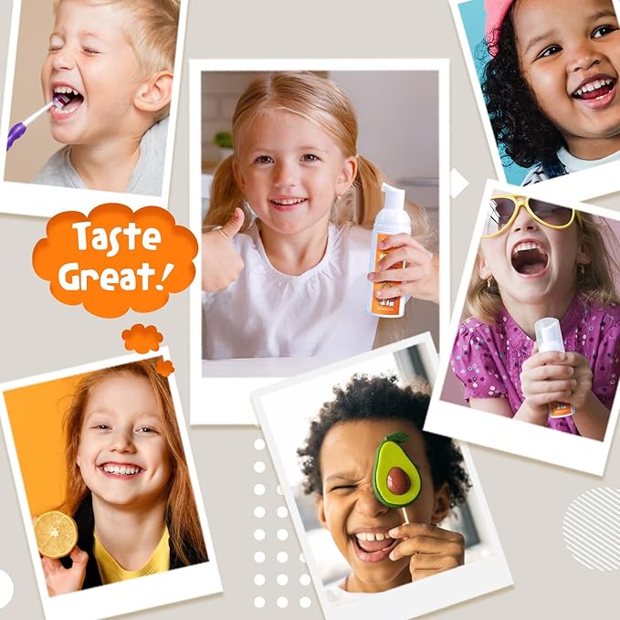 NOHOO Fluoride Free Foam Toothpaste Kids Orange Flavour,Natural Training Toothpaste for Baby Toddler Children Oral Cleaning and Cavity Protection(2 Pack)