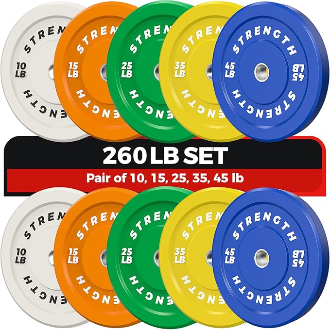 Premium Color-Coded Rubber Bumper Plates Set - 2 Inch Olympic Weight Plates for Home Gym Cross and Strength Training-StrideForce Fitness