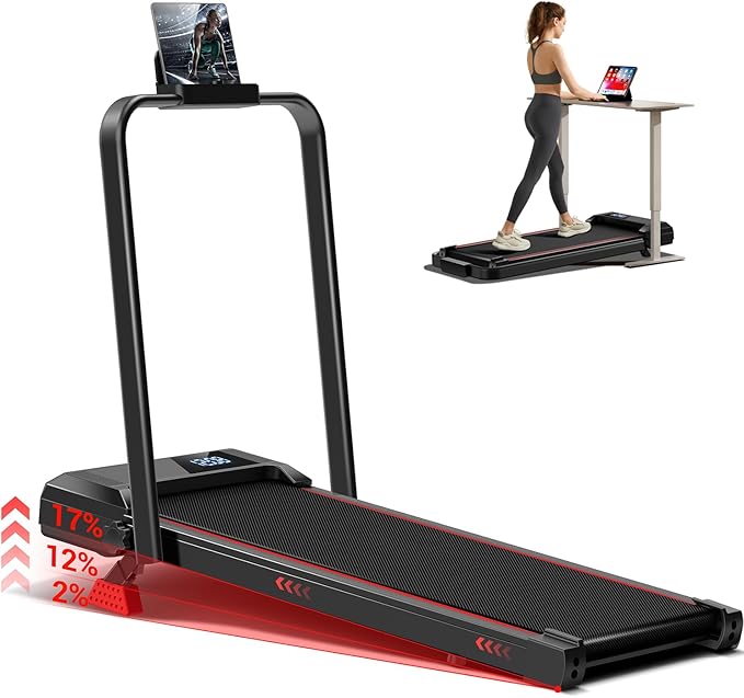 3-in-1 Portable Under Desk Treadmill, 17% Incline Walking Pad Treadmills for Home and Office, Folding Treadmill with 2.5 HP Quiet Brushless, 300 LBS Capacity-StrideForce Fitness