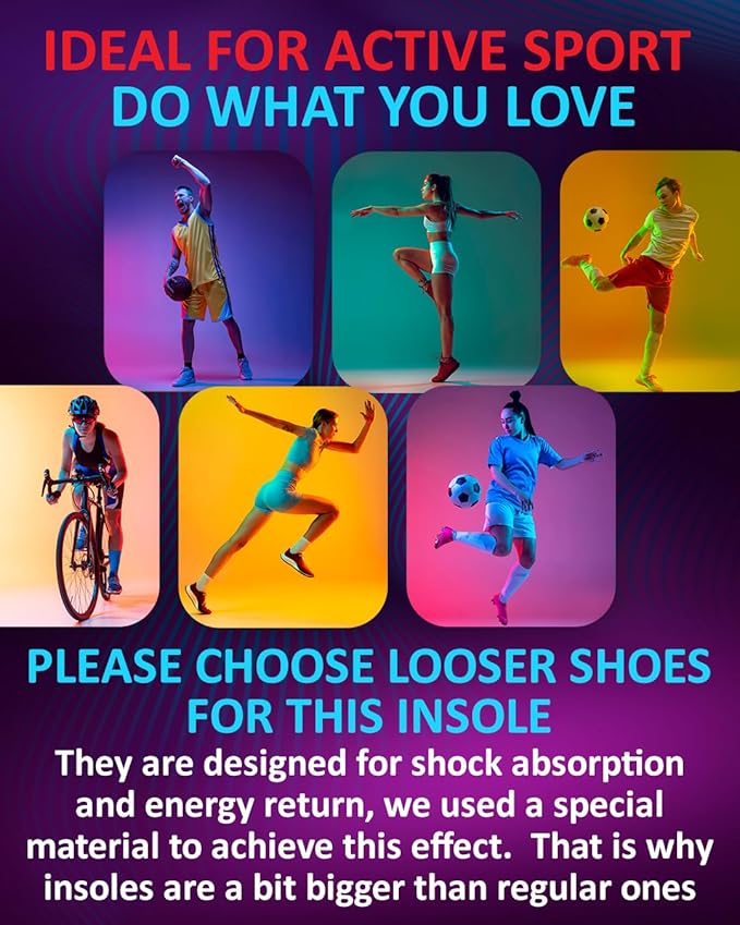 Sport Shock Absorbing Insoles - Athletic Shoe Cushioning Inserts for Men and Women - Ideal for Active Sports Running Training Hiking - Neutral Arch Good for Sneakers Shoes (S, Indigo)-StrideForce Fitness