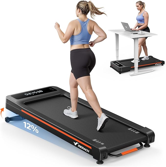 MERACH W50 Walking Pad Treadmills for Home, 12% Auto Incline, 400lbs Capacity, 3.5HP Supper Quiet Brushless, 16.5"x41.3" Spacious Running Belt, Under Desk Treadmill with Remote & LED-StrideForce Fitness