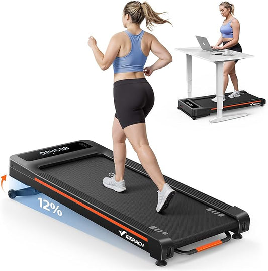 MERACH W50 Walking Pad Treadmills for Home, 12% Auto Incline, 400lbs Capacity, 3.5HP Supper Quiet Brushless, 16.5"x41.3" Spacious Running Belt, Under Desk Treadmill with Remote & LED-StrideForce Fitness
