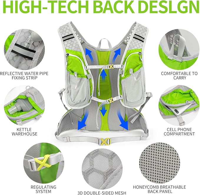 Hydration Pack Backpack, Lightweight Water Backpack with 2L Leakproof Hydration Bladder Daypack for Men Women,Running Hydration Vest for Outdoor Trail-StrideForce Fitness