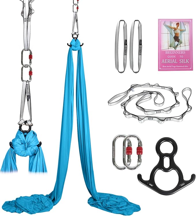 Aerial Silks Kit & Aerial Yoga Hammock - 11Yd Premium Fabric Hardware - Easy Setup for Flying Yoga, Aerial Swing & Fitness - Supports Up to 14ft Rigging-StrideForce Fitness