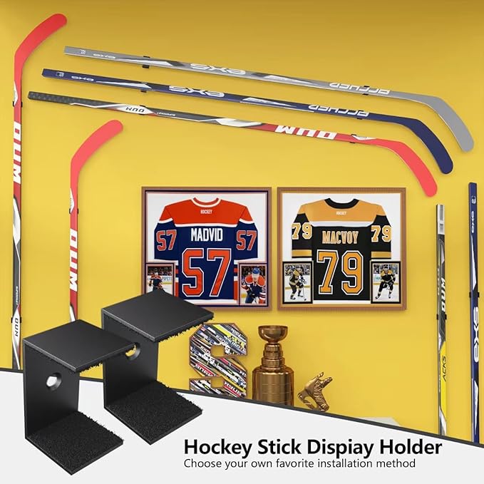 Hockey Stick Display Holder Wall Mount, Hockey Stick Storage Rack, Ice Hockey Stick Hangers for Hockey Room Decor Boys, Supports Vertical、Diagonal、Horizontal Display- Black-StrideForce Fitness