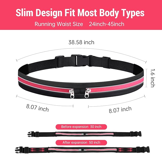 Slim Running Belts for Women Men - Running Phone Holder Fanny Pack for Key, Accessories Fits ALL Cell Phones, Pink-StrideForce Fitness