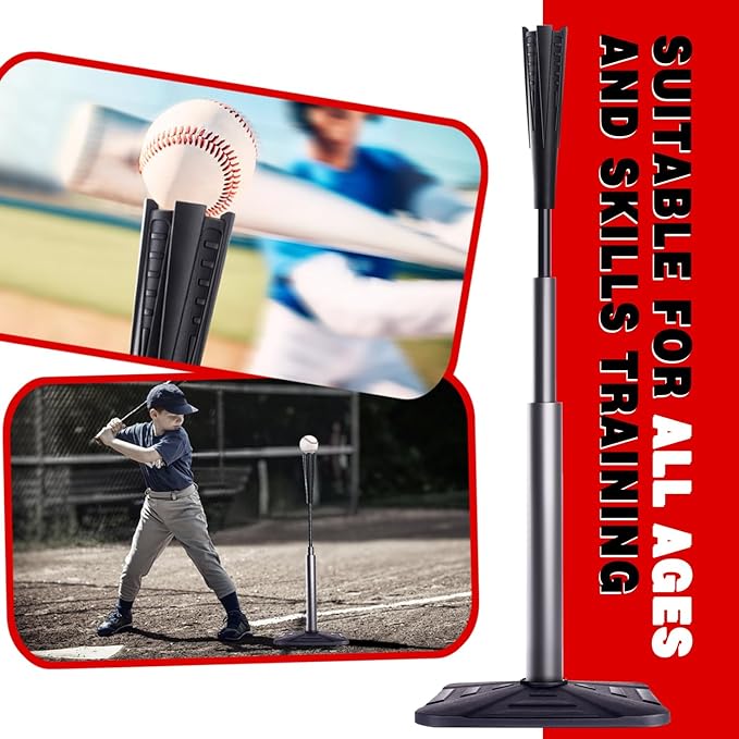 4-Prongs Ball Rest Batting Tee for Baseball and Softball， 23" to 44" Adjustable Baseball Tees for Hitting，Heave Duty Base Baseball Tee （No Included The Baseball）-StrideForce Fitness