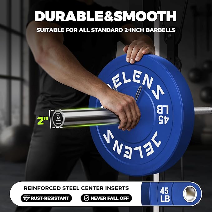 Olympic Barbell Weight Plates Set, 2-Inch Black/Colored Rubber Bumper Plate Weight Set for Strength Training and Weightlifting, Multiple Options-StrideForce Fitness