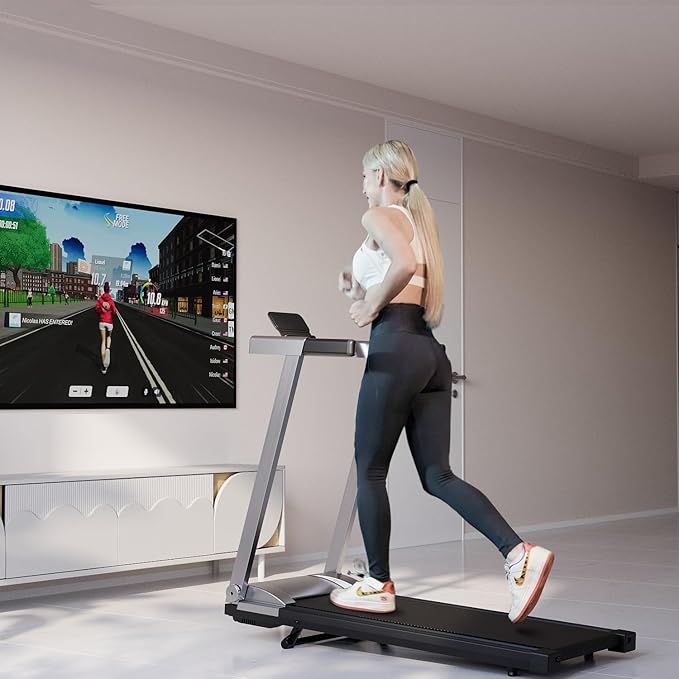 Treadmill with 5% Incline, 300lbs Capacity Folding 15 HP Small Treadmills for Home Portable Running Treadmill with Handles Quiet Brushless Dual Cushion System, Electric Compact Treadmil-StrideForce Fitness