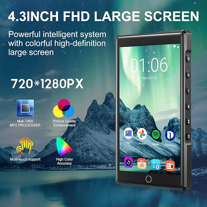 MP3 Player with Bluetooth and WiFi, C4 PRO HiFi MP3 Player 4.3" FHD Zinc Alloy Panel Touch Screen, MP4 Players,Music Player with Spotify,Pandora,Amazon Music(Black,80GB)-StrideForce Fitness