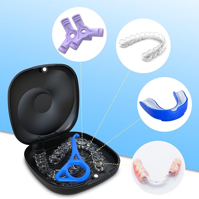 BVN Magnetic Seal Slim Orthodontic Dental Case with Unique Conch Texture, Portable Storage Holder for Braces, Teeth Aligner, Retainer, Mouth Guard, Night Guard & Denture - Black