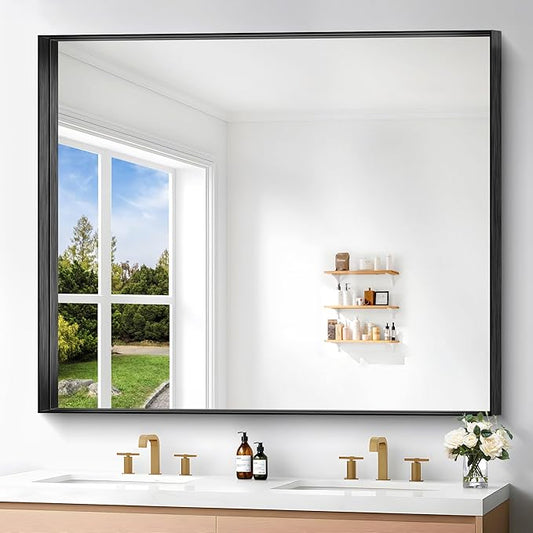 Black Bathroom Mirror, 40x48 Inch Rectangular Framed Mirror, Large Wall Mounted Bathroom Vanity Mirror Over Sink for Bedroom,Restroom, Living Room, Hangs Vertically or Horizontally-StrideForce Fitness