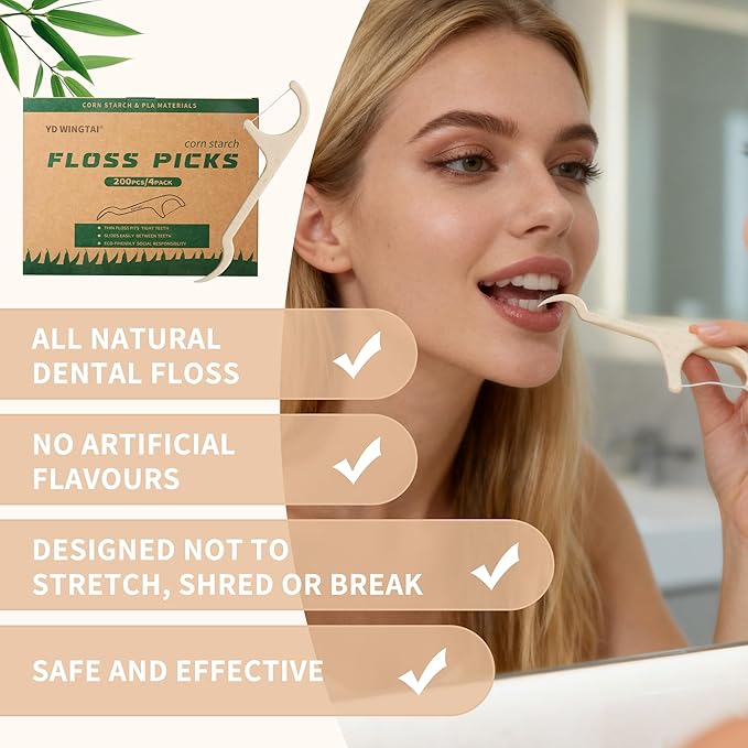 Floss Picks Tooth Picks Sticks Dental Flossers Biodegradable Wooden Grin Glide Tools for Adults Teeth Cleaning