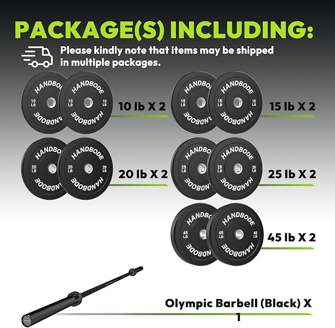 Olympic Bumper Plates Set 2 Inch, 10-55 lbs Rubber Weight Plates with 45 lb (20kg) Black/Silver Barbell, Strength Training & Weight Lifting for Home Gym-StrideForce Fitness