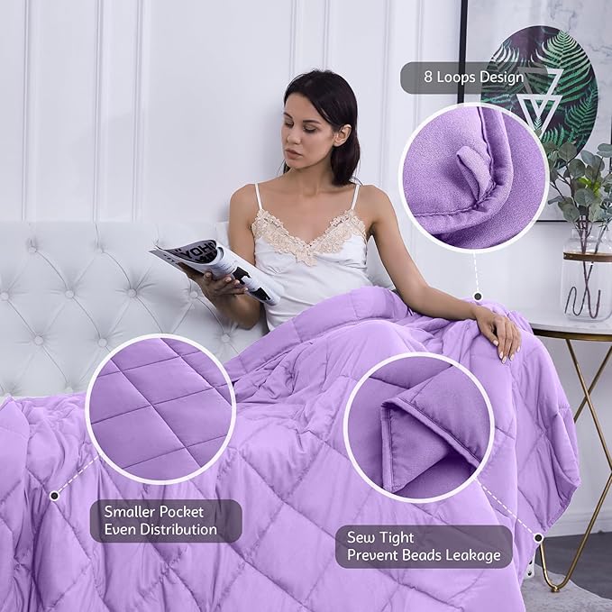 L'AGRATY Weighted Blanket - 60"x80", 15lbs Cooling Breathable Heavy Blanket with Glass Beads for Adult All-Season-StrideForce Fitness