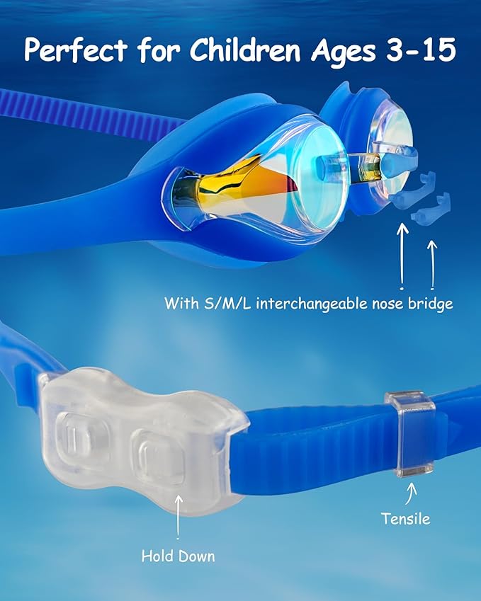 Kids Swim Goggles, Anti-fog and UV Protection with Swim Cap for Age 3-15 Youth Boys Girls Toddler-StrideForce Fitness