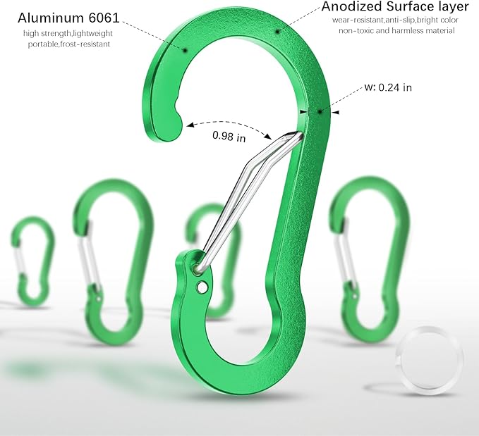 sprookber 3.2 Inch Aluminum Carabiner Clips D Ring, Caribeaner Spring Snap Hook with Keychain for Camping, Hiking, Gym & Outdoor Gear, Set of 10-StrideForce Fitness