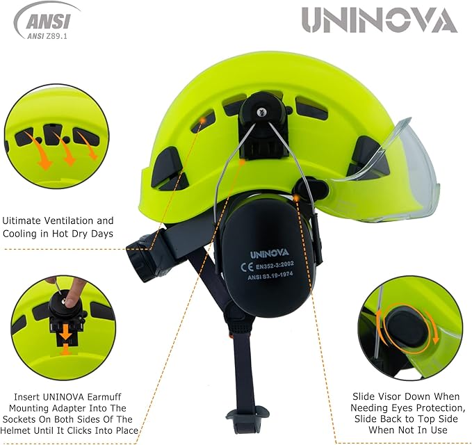 UNINOVA Arborist Helmet Forestry Helmet Chainsaw Helmet with Visor and Earmuffs,OSHA Safety Hard Hat Helmet for Logging Trimming Mowing Climbing Tree Service Garden Work-StrideForce Fitness