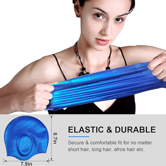 Swimming Cap, Silicone Swim Cap for Women Men, Durable Non-Slip Waterproof Swim Cap Protect Ears, Long Hair for Adults, Older Kids-StrideForce Fitness