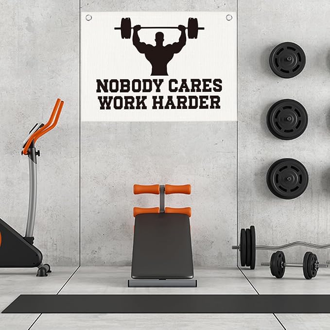 Nobody Cares Work Harder Gym Motivational Wall Art Banner Dorm Posters Gifts for Guys Men Women Gym Flag Decor for Home Gym Bedroom Workout Room 30x20 Inchs-StrideForce Fitness