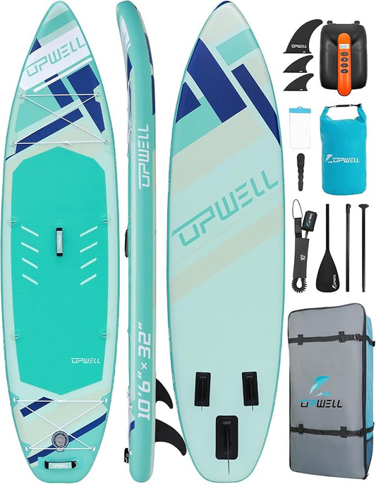 UPWELL 10'6"/11'/11'6" Inflatable Paddle Board, Stand Up Paddlboard for Youth & Adults, Stable Design, Premium SUP Accessories, Backpack, Leash, Hand Pump, Fins-StrideForce Fitness