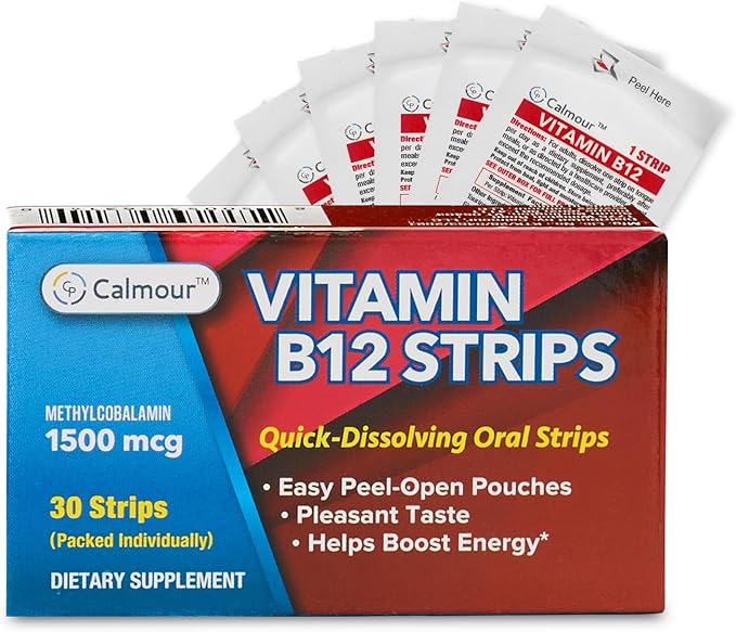 Vitamin B12 Strips 30 Pack | Easy Oral Dissolvable Mint Flavored Strips | 1500 mcg Strips | VIT B12 Dissolve Under Tongue | Methylcobalamin B-12 Vitamin Formula | Vegan Friendly & Gluten Free